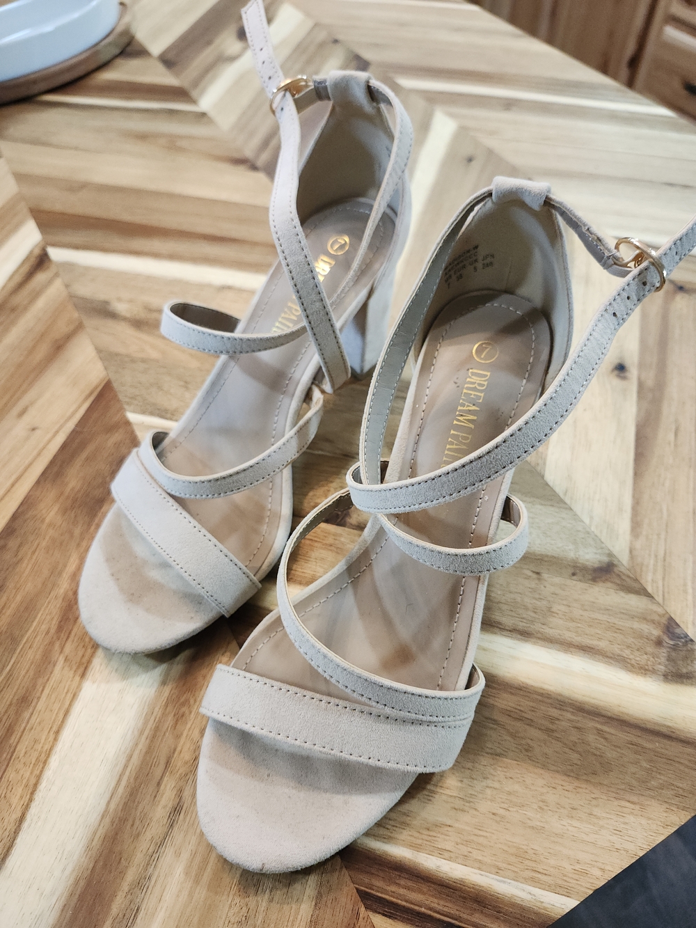 Dream Pairs Light Beige Strappy Block Heel Sandals